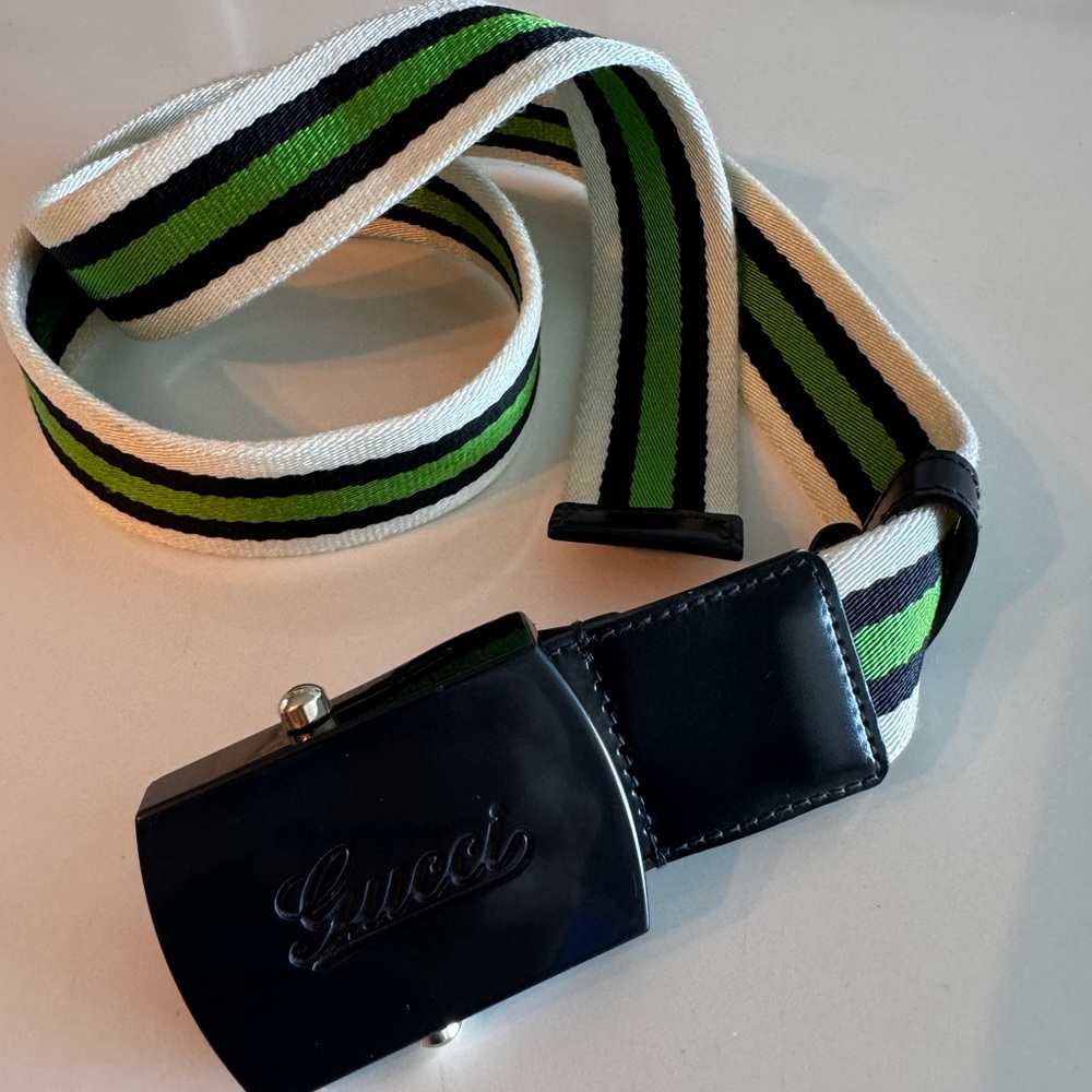 Gucci Rare Canvas Striped Nautical Belt black, green, White 189799 90/36